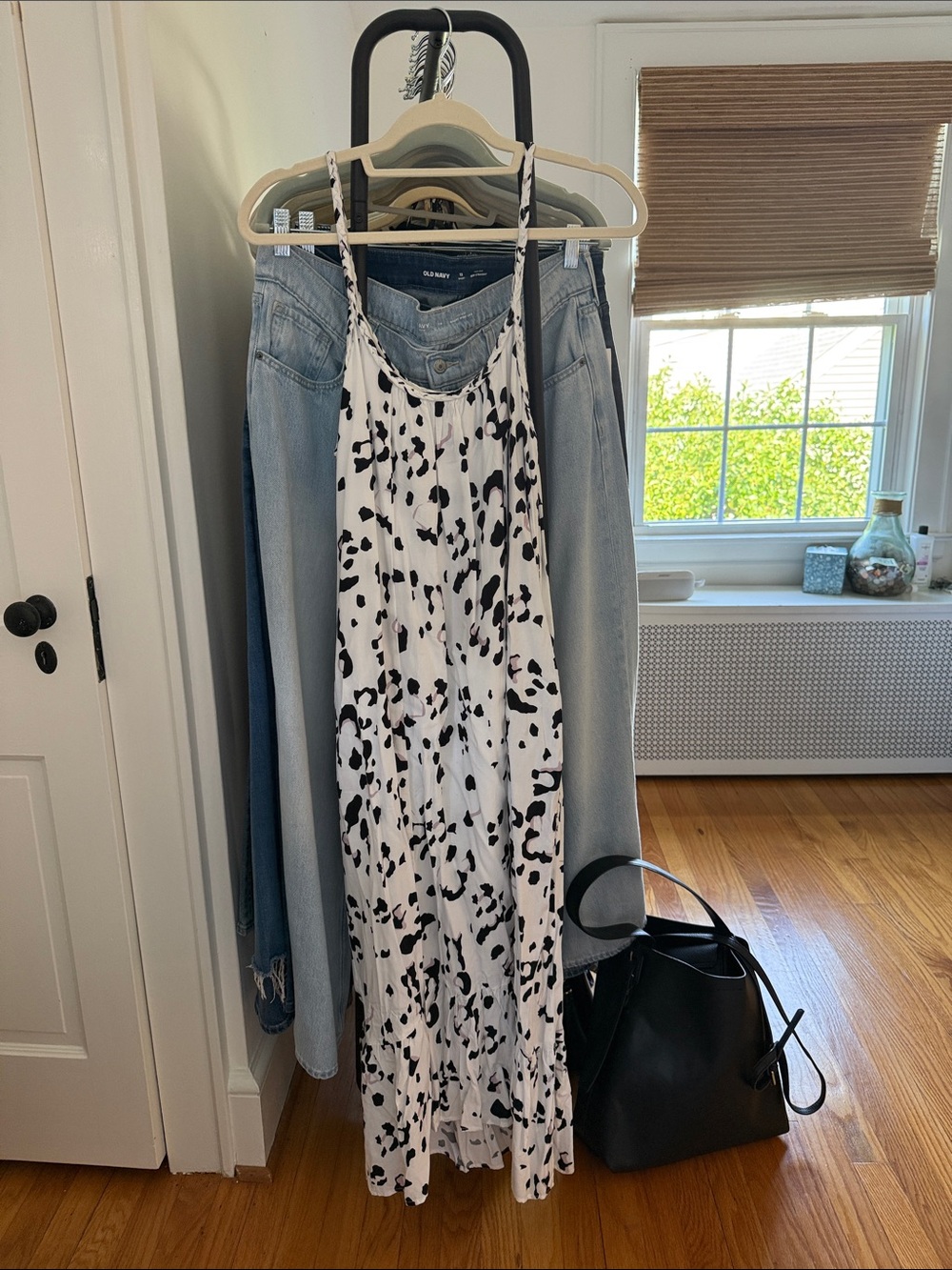 Tribal White Maxi Dress with Black Spot Print